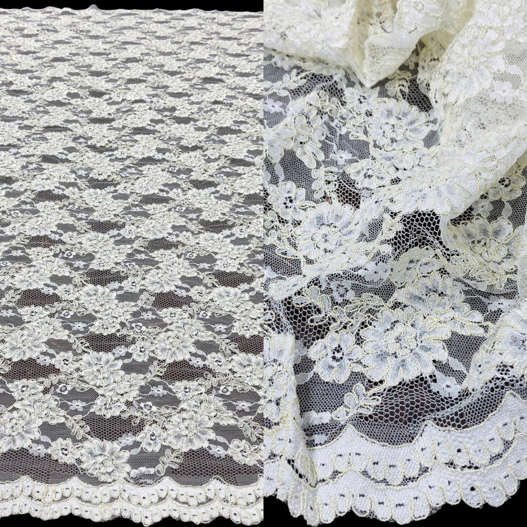 Corded Bridal Lace Fabric Embroidered on 100% Polyester Net Mesh | Lace USA