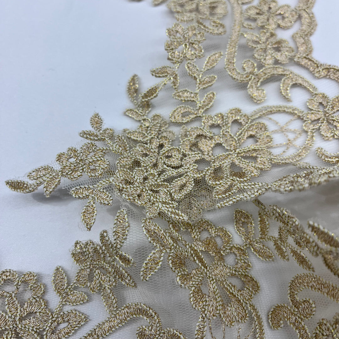 Corded Lace Trimming Embroidered on 100% Polyester Net Mesh | Lace USA