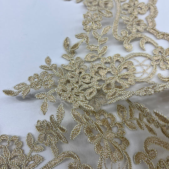 Corded Lace Trimming Embroidered on 100% Polyester Net Mesh | Lace USA