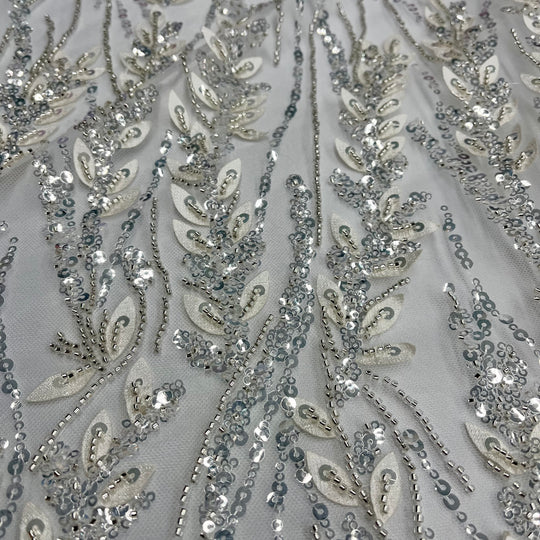 Beaded 3D Floral Lace Fabric Embroidered on 100% Polyester Net Mesh | Lace USA