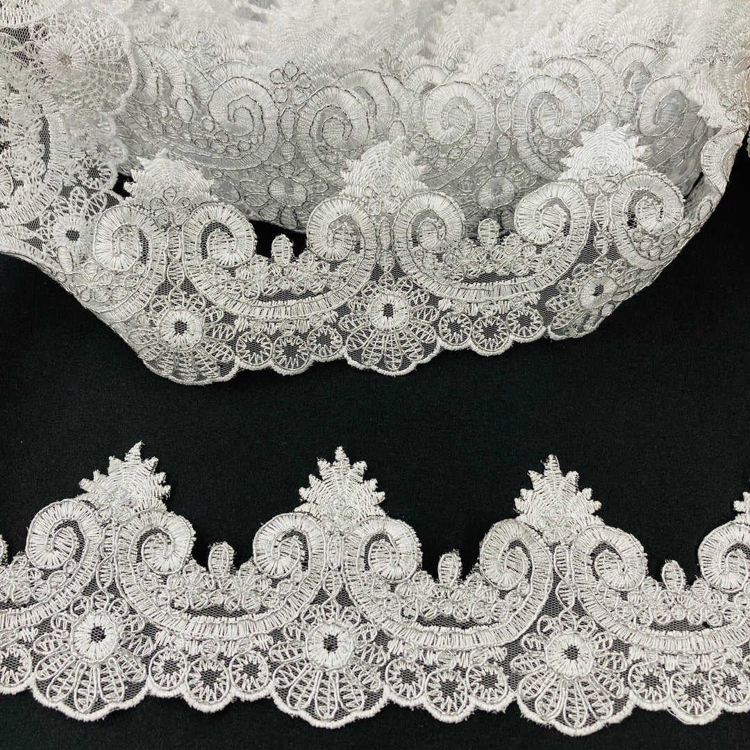 Corded Lace Trimming Embroidered on 100% Polyester Net Mesh | Lace USA