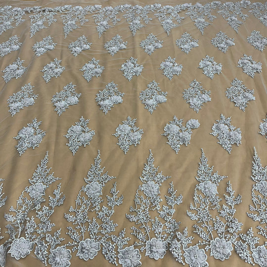 Beaded 3D Floral Lace Fabric Embroidered on 100% Polyester Net Mesh | Lace USA