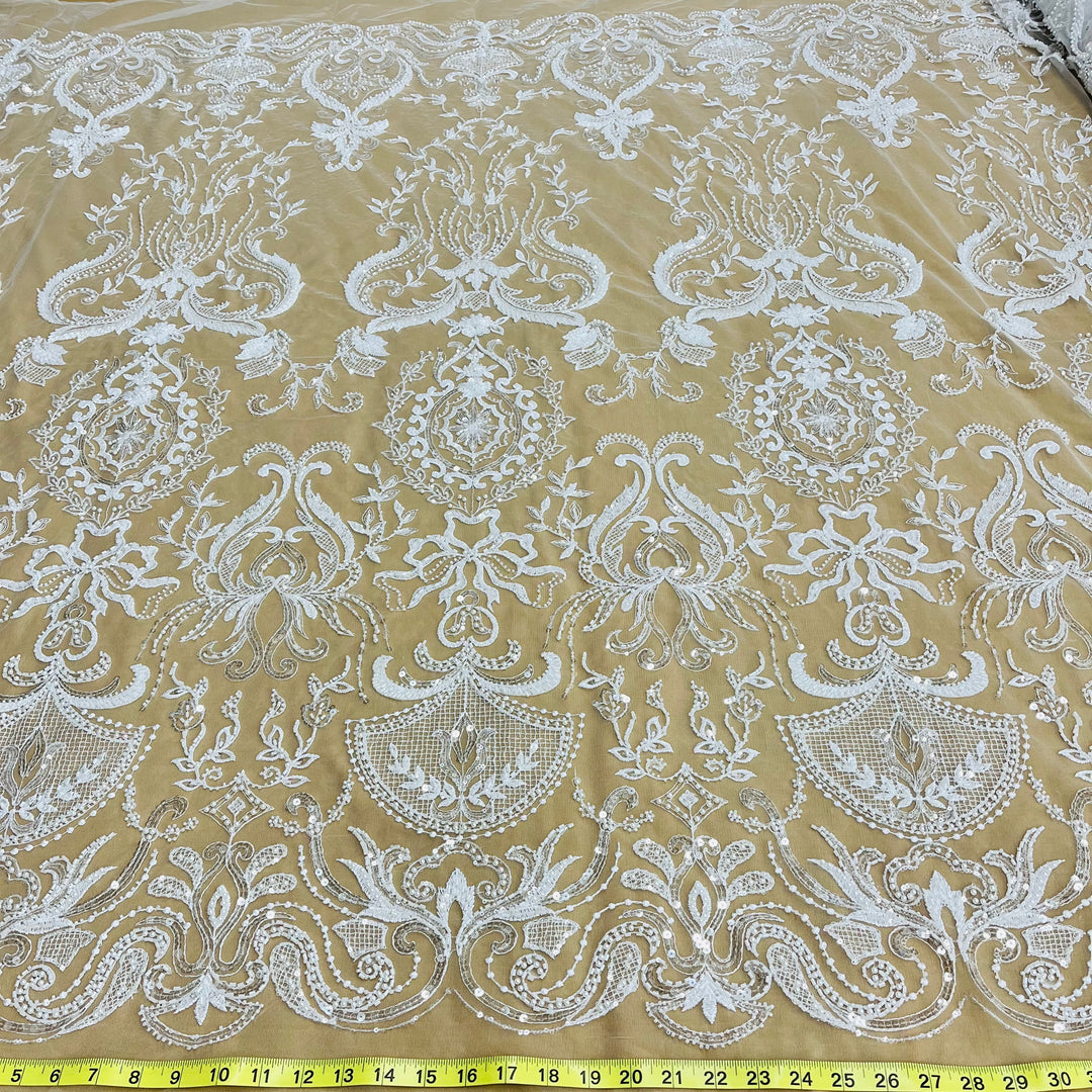 Beaded Lace Fabric Embroidered on 100% Polyester Net Mesh | Lace USA