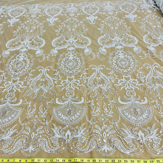 Beaded Lace Fabric Embroidered on 100% Polyester Net Mesh | Lace USA