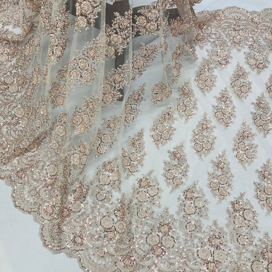 Embroidered & Beaded Net Mesh Fabric with Beads. Lace USA