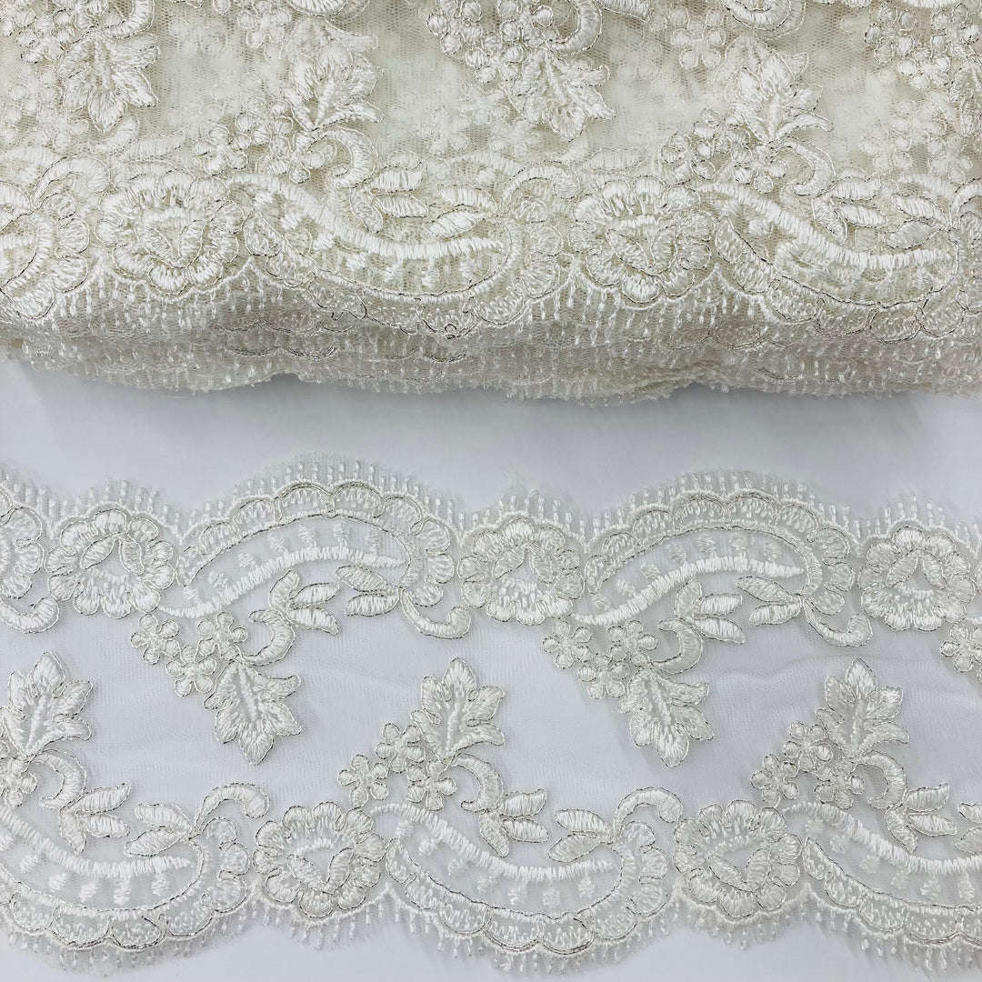 Corded & Embroidered Double Sided Trimming on Mesh Net Lace. Lace USA