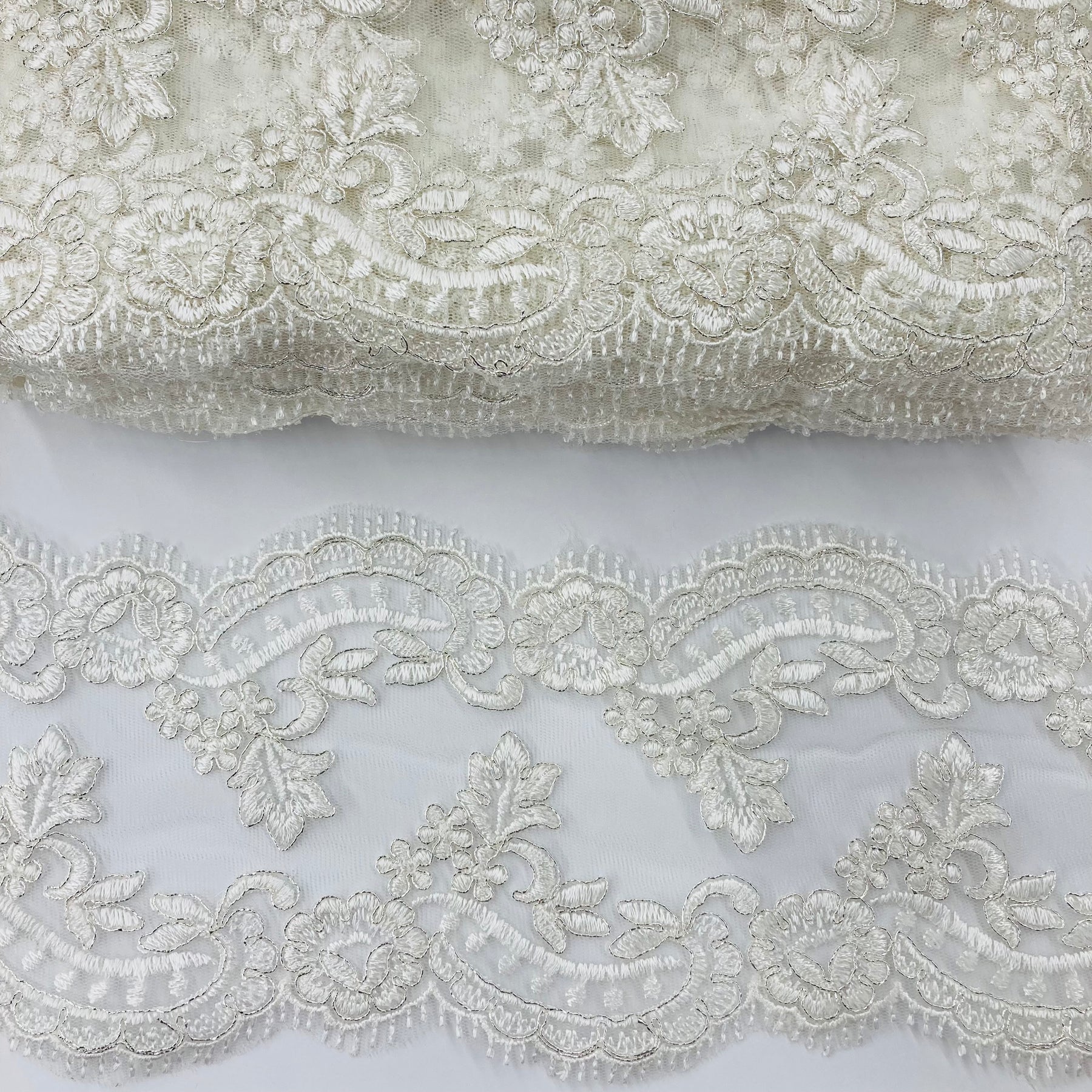 Corded Double Sided Lace Trimming Embroidered on 100% Polyester Net Me ...