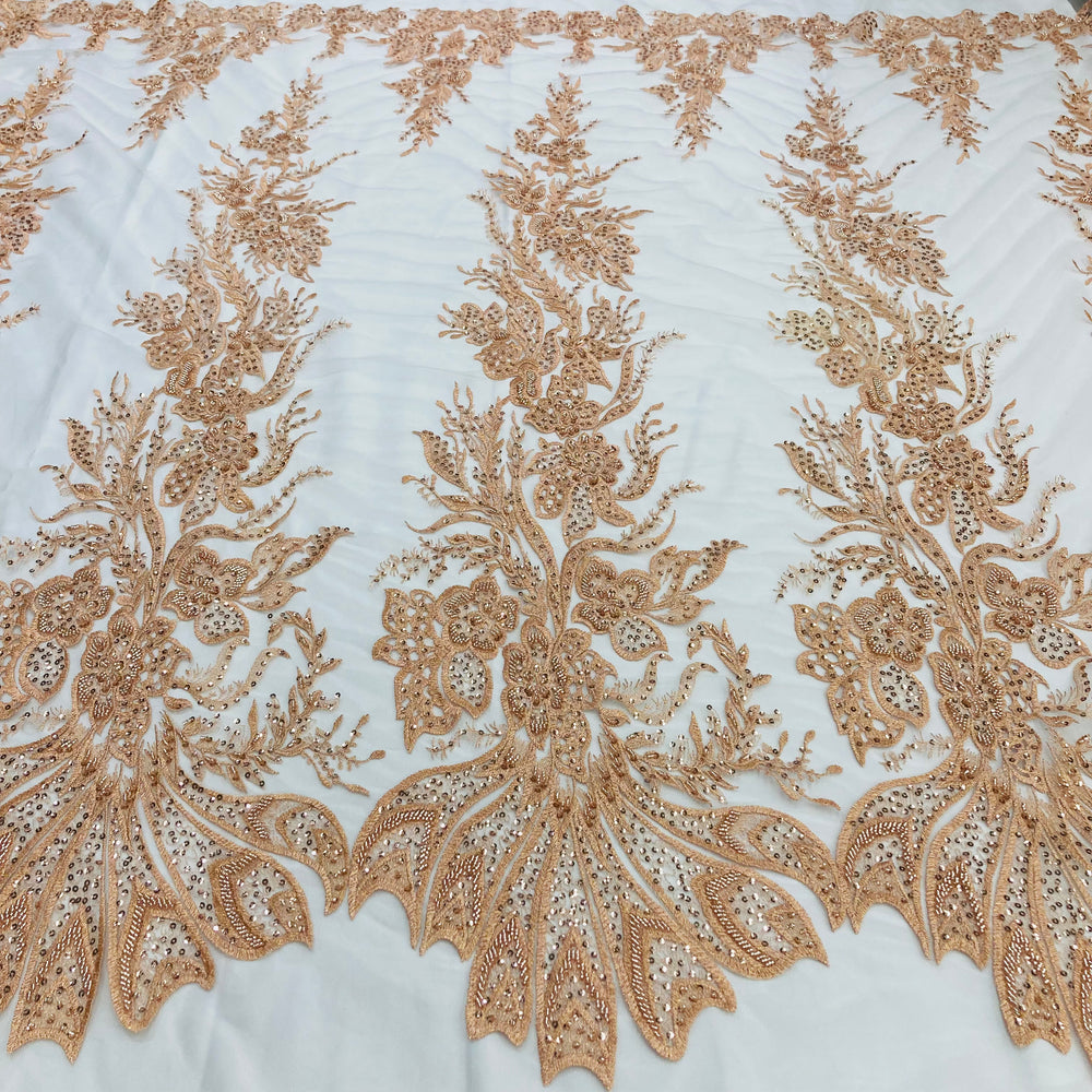 Beaded & Sequined Lace Fabric Embroidered on 100% Polyester Net Mesh | Lace USA