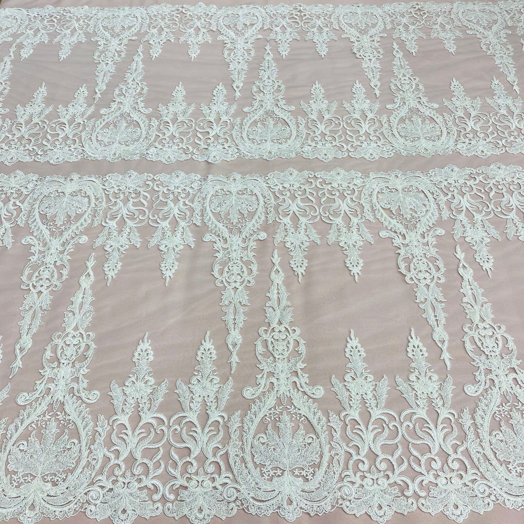 Beaded & Sequined Lace Fabric Embroidered on 100% Polyester Net Mesh | Lace USA