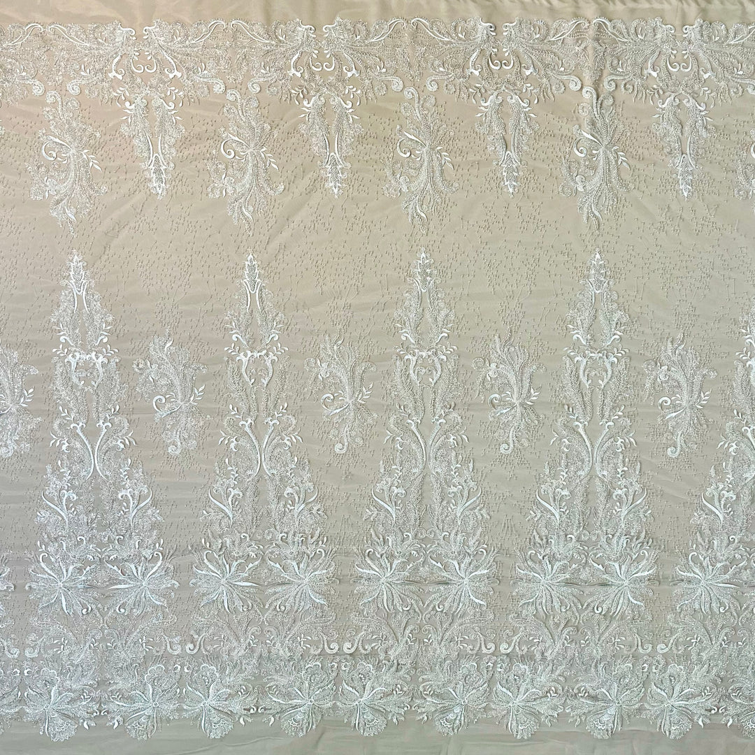 Beaded Lace Fabric Embroidered With Fuzzy Thread on 100% Polyester Net Mesh | Lace USA