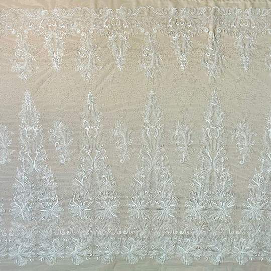 Beaded Lace Fabric Embroidered With Fuzzy Thread on 100% Polyester Net Mesh | Lace USA