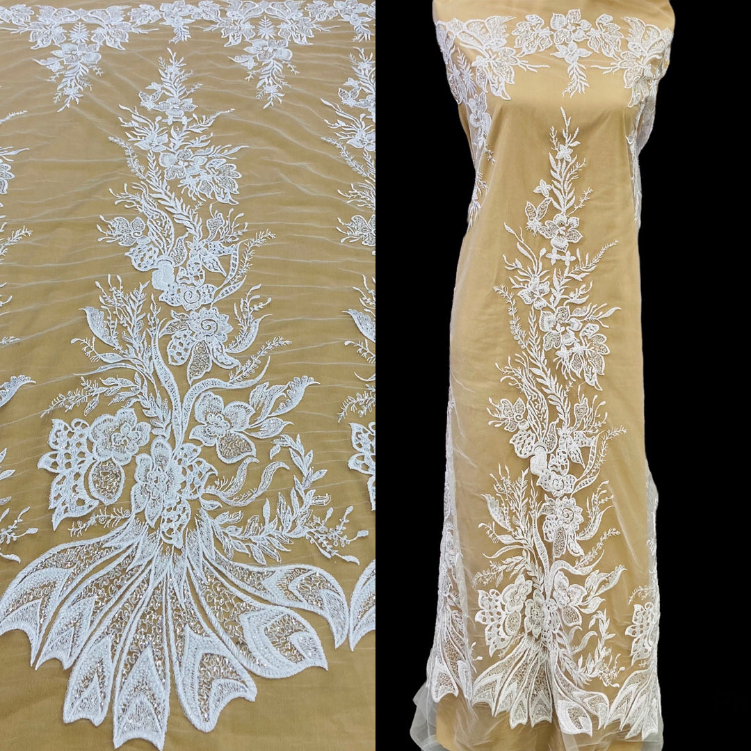 Beaded & Sequined Lace Fabric Embroidered on 100% Polyester Net Mesh | Lace USA