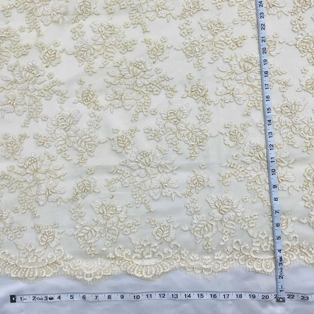 Beaded Lace Fabric Embroidered on 100% Polyester Net Mesh | Lace USA