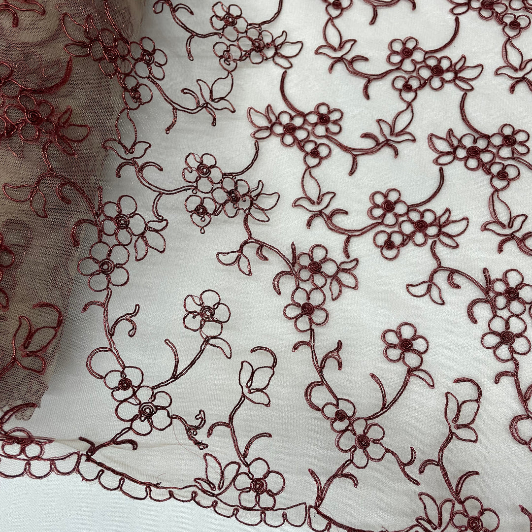 Corded Bridal Lace Fabric Embroidered on 100% Polyester Net Mesh | Lace USA