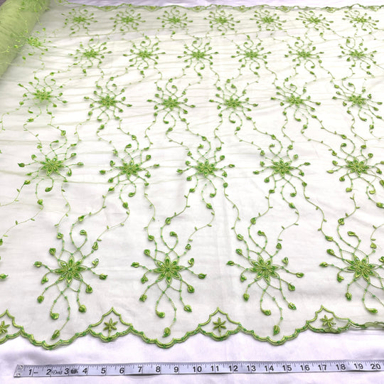 Beaded Lace Fabric Embroidered on 100% Polyester Net Mesh | Lace USA