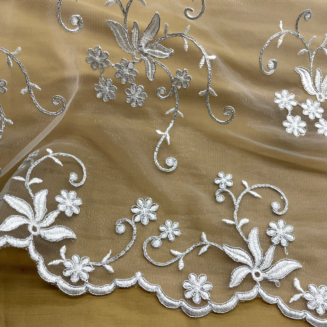 Corded Bridal Lace Fabric Embroidered on 100% Polyester Net Mesh | Lace USA