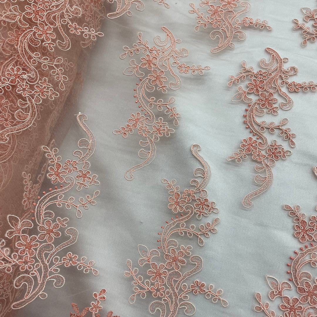 Corded Bridal Lace Fabric Embroidered on 100% Polyester Net Mesh | Lace USA