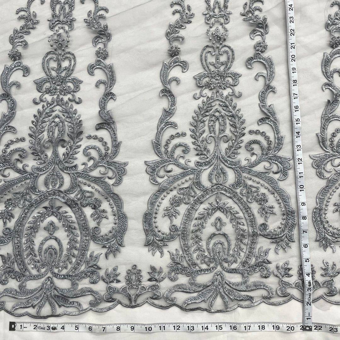 Beaded Lace Fabric Embroidered on 100% Polyester Net Mesh | Lace USA