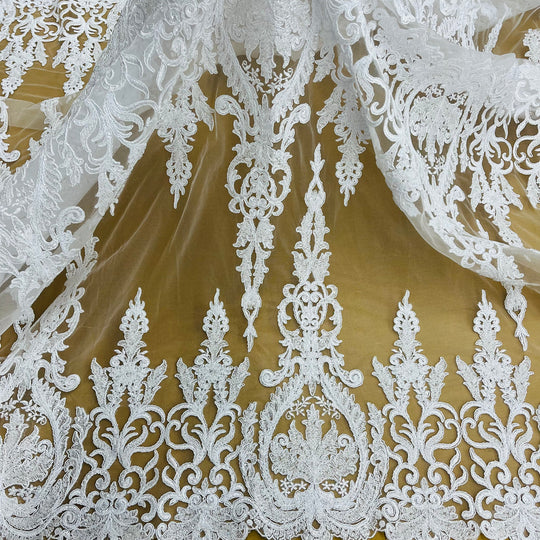 Beaded & Sequined Lace Fabric Embroidered on 100% Polyester Net Mesh | Lace USA