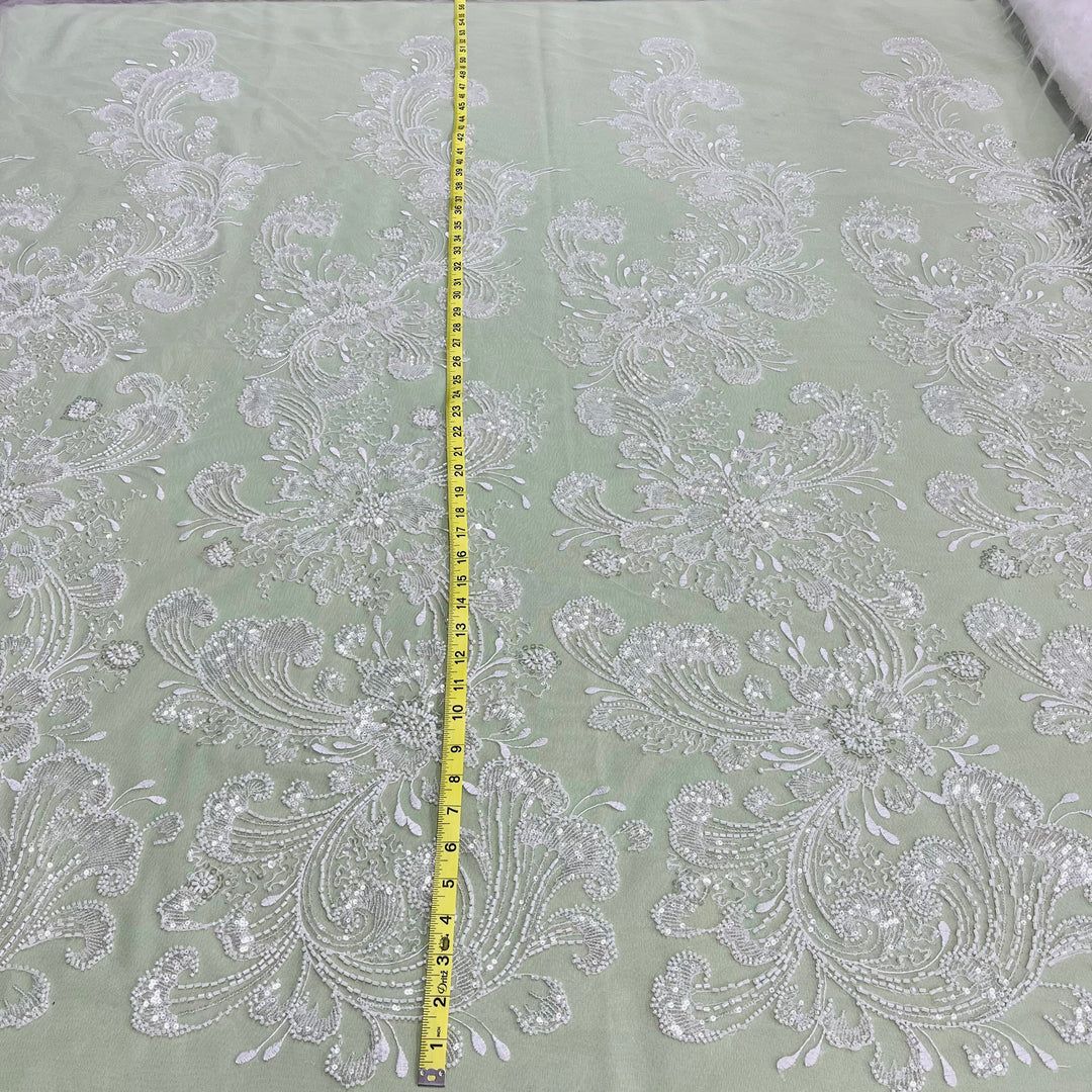 Beaded Lace Fabric Embroidered on 100% Polyester Net Mesh | Lace USA