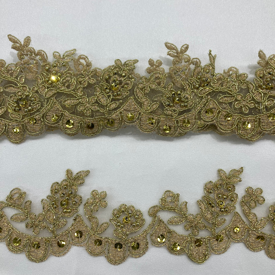 Corded & Beaded Floral Embroidered lace Trimming. Lace Usa