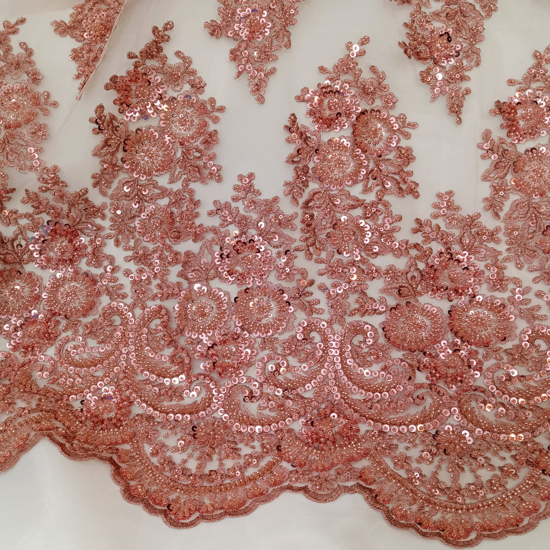 Embroidered & Beaded Net Mesh Fabric with Beads. Lace USA