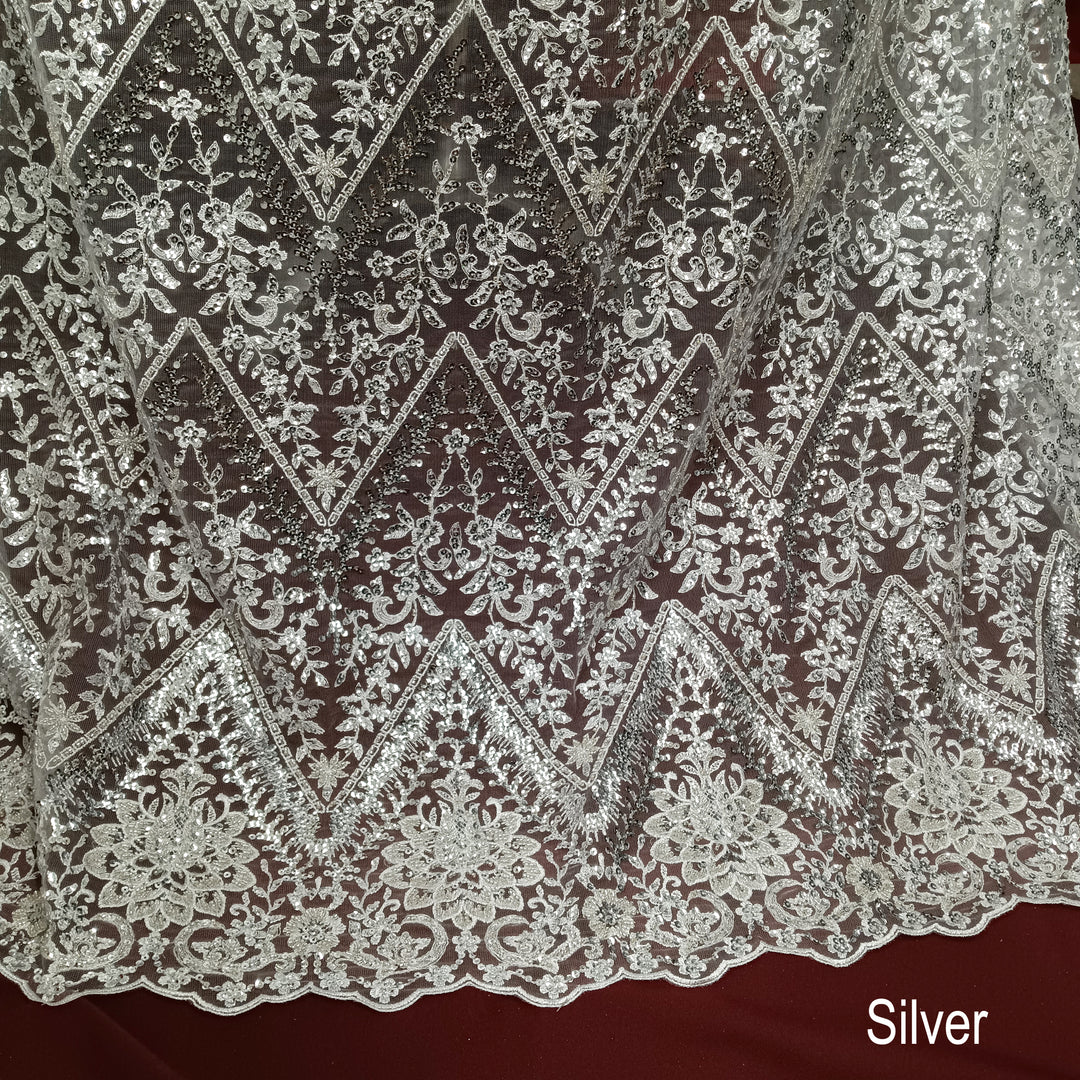 Beaded & Sequined Lace Fabric Embroidered on 100% order Polyester Net Mesh | Lace USA